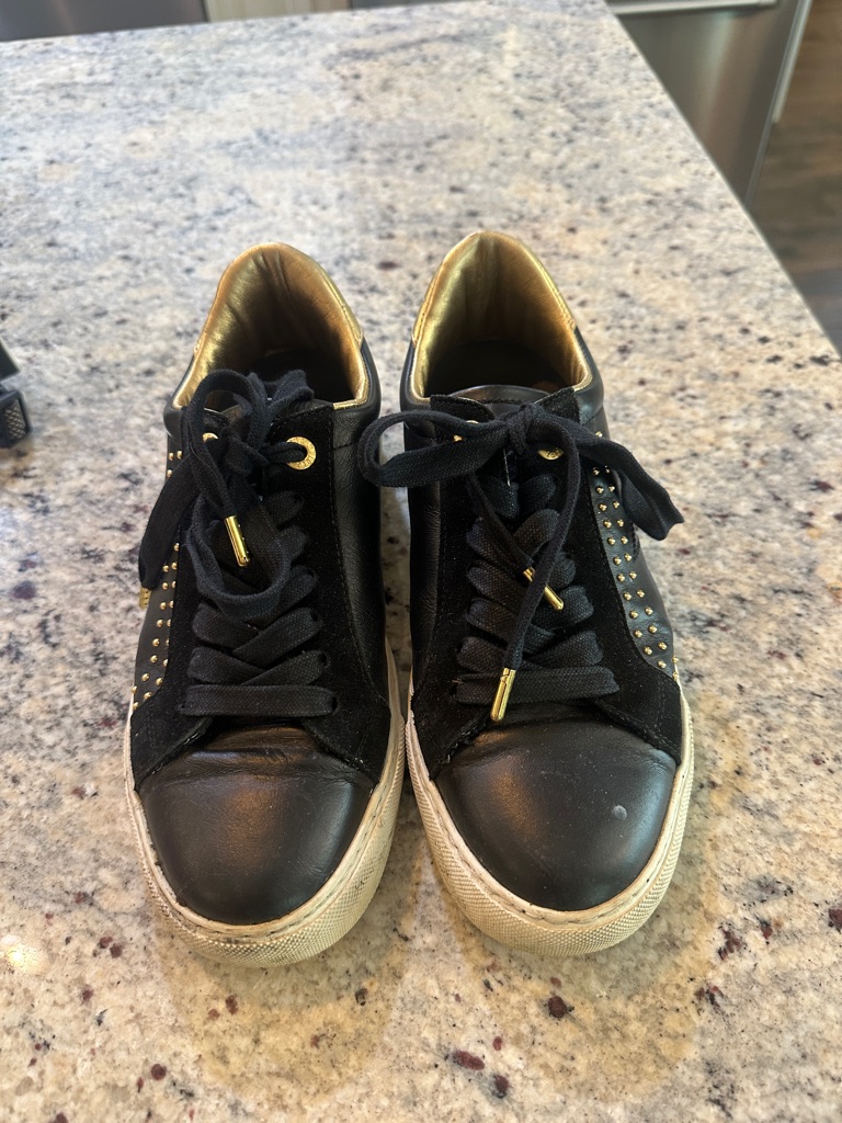 Zadig & Voltaire Black And Gold Studded Leather Sneakers
